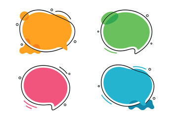 Set of modern organic fluid shapes. Abstract vector banners. Trendy template graphics with speech bubbles. Colorful frames for text, quotes or dialog. Doodle comic style.