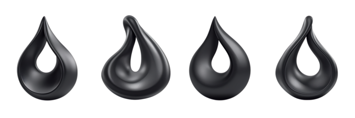 Four oil drops icons on a black background representing petroleum crude and environmental concerns concept artwork and logo design elements