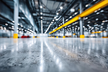 Fototapeta premium Abstract futuristic metallic background inside a large industrial hall