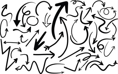 Set of hand drawn arrows in various styles sketch line arrow collection, Hand drawn doodle arrows collection