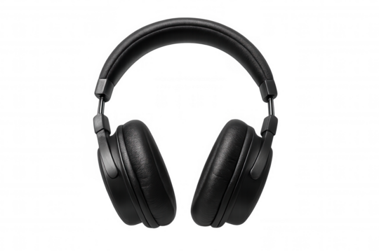 Wireless black over-ear headphones providing immersive sound experience and private audio listening, transparent background