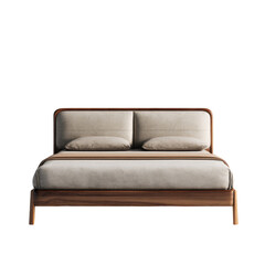 Wooden bed with beige headboard