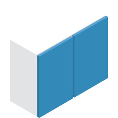 Isometric hospital wall panel with blue and white sections on a transparent background