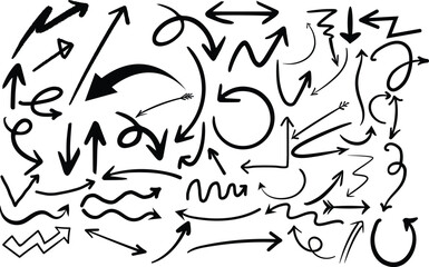 Set of hand drawn arrows in various styles sketch line arrow collection, Hand drawn doodle arrows collection