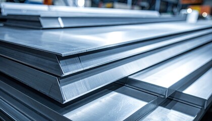 Stacked Metal Sheets with Industrial Background and Metallic Texture Surface Ready for Manufacturing in Blue Tone