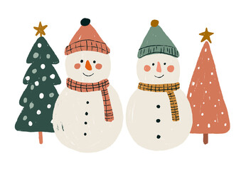 snowman and christmas tree