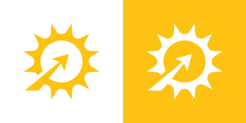 Modern logo combining a sun and upward arrow, symbolizing growth, energy, and positive progress. Perfect for renewable energy, business development, eco technology,  branding.