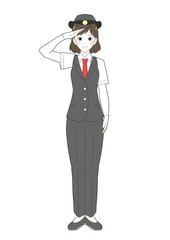 半袖の制服を着た女性駅員のイラスト