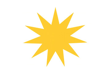 Yellow starburst shape emitting energy, a graphic element for impact, explosion, or sale messages on transparent background