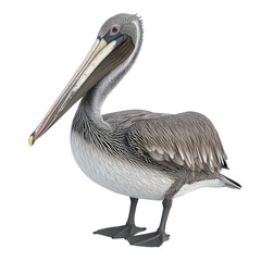 Brown Pelican Bird full body view isolated on white or transparent background 