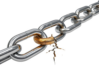 Obraz premium Broken Chain Link Symbolizing Weakness Failure and Disruption Metal Chain with a Cracked Link