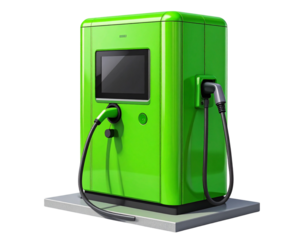 Bright Green Electric Vehicle Charging Station 3D Model, Isometric Front View, isolated on transparent background 