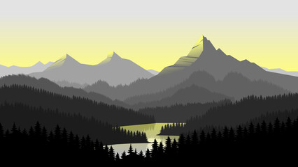 Monochrome Minimalist Mountain Silhouette Design