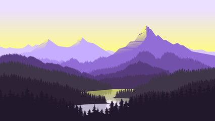 Minimalist Mountain Landscape in Purple Gradient