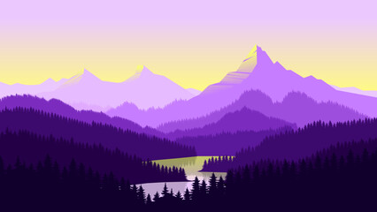 Purple Misty Mountain Range Vector Illustration