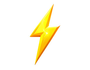 Bright Yellow Lightning Bolt Icon, Flat Minimal Design, isolated on transparent background