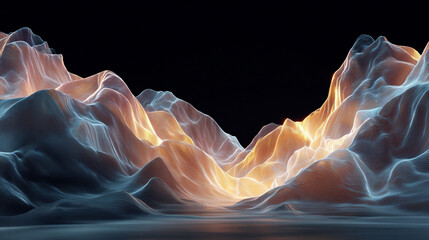 A minimalistic hyperrealistic scene of a floating network of softly glowing lines suspended in space, evoking technology, connectivity, and delicate futuristic digital structure.