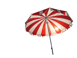 Striking beach umbrella with red and white stripes offering sun protection and summer relaxation ideal for vacation getaway