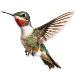 Ruby throated Hummingbird Bird full body isolated on white or transparent background