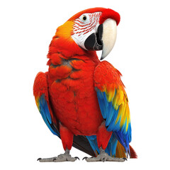 Scarlet Macaw Bird full body view isolated on white or transparent background 