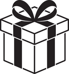 Gift Box with ribbon, black gift box silhouette icon vector illustration white background 
