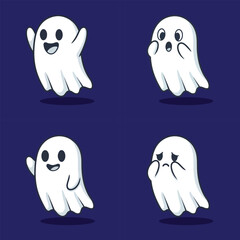 Cute Cartoon Ghosts with Various Emotions