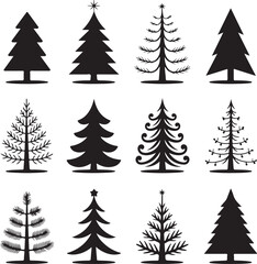 Merry Chrismas tree icon set on gray background vector illustration flat desing