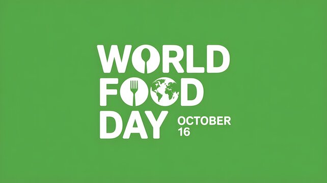 World food day october 16th graphic with stylized text and a subtle globe illustration symbolizing global food security and awareness