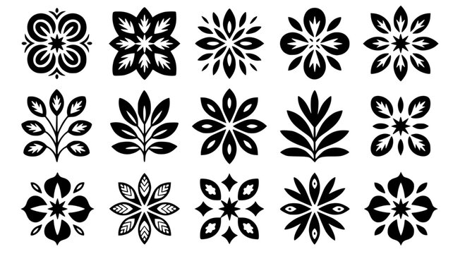 Batik Pattern Vector Set,10 Traditional Silhouette Designs with Ethnic Floral and Geometric Motifs