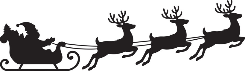 Santa's sleigh with reindeer flies.Vector silhouette.Template for laser, paper cutting, printing on T-shirts, mugs. Christmas illustration © Masud