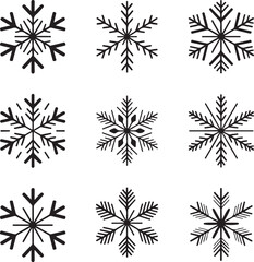 Set of different snowflake silhouette. Winter holiday decoration.Vector illustration