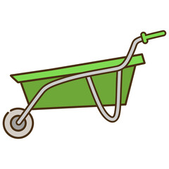 Green wheelbarrow for gardening and construction