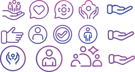 Community And Social icon set. Minimal icons collection. Editable vector art. People icon set. Contain linear sign hand, community, network, friend, social, people, charity and more