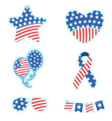 Neon Glowing USA Flag Star Heart Balloon Ribbon and Sun Glasses Set, Perfect for celebrating Independence Day, Memorial Day, or any patriotic event. This set brings a modern and vibrant.