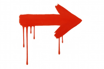 Dripping red paint arrow pointing right, indicating direction, move, forward, graffiti street art symbol, transparent background
