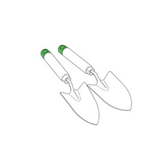 Vector art of two garden trowels with green handles, , perfect for gardening illustrations and design elements