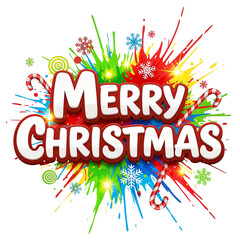 Vibrant &ldquo;Merry Christmas&rdquo; splash art with paint splatters and holiday vibe
