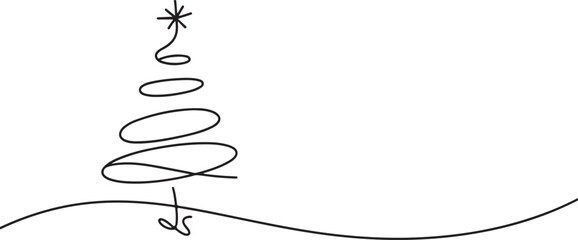 Vector illustration of Christmas tree continuous one line drawing