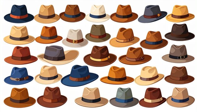 Different male hats. Fashion and vintage man hat collection image, derby and bowler, - Powered by Adobe