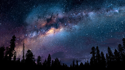 Hyperrealistic night sky featuring the Milky Way galaxy glowing with countless stars. A tranquil cosmic view symbolizing infinity, wonder, and the vastness of the universe.