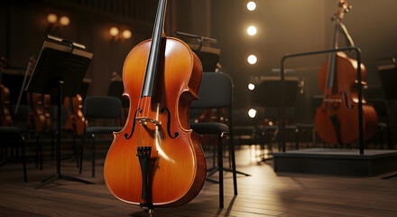 A Captivating Cello's Center Stage Illuminated Musical Performance for Instrumental Harmony