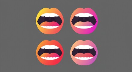 Four open mouths are displayed with vibrant gradient colors, creating a playful mood.