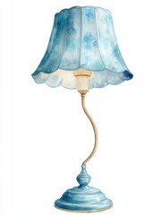 Obraz premium Blue Pleated Shade Table Lamp Watercolor Painting