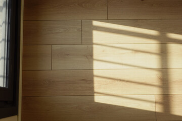Sunlight casting shadows on wooden floor in a quiet room