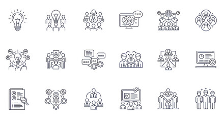 Collaboration and Teamwork Linear Icon Set for Business Solutions