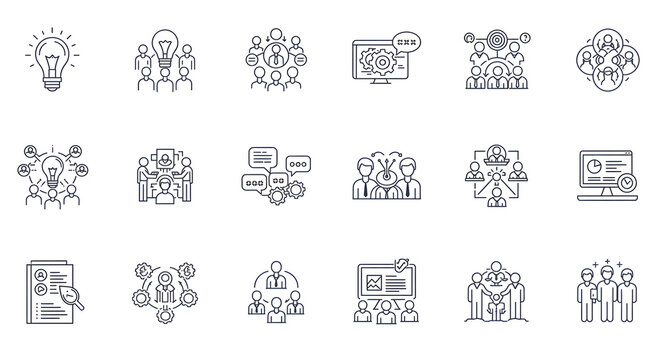 Collaboration and Teamwork Linear Icon Set for Business Solutions