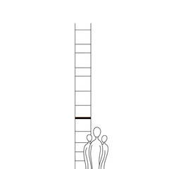 Vector art of a ladder with people at the bottom, symbolizing ambition, progress, and the journey towards goals