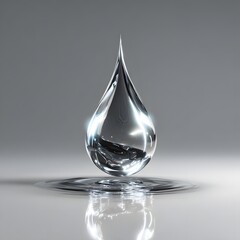 Fototapeta premium Minimal transparent water droplet with reflection on clean gray background