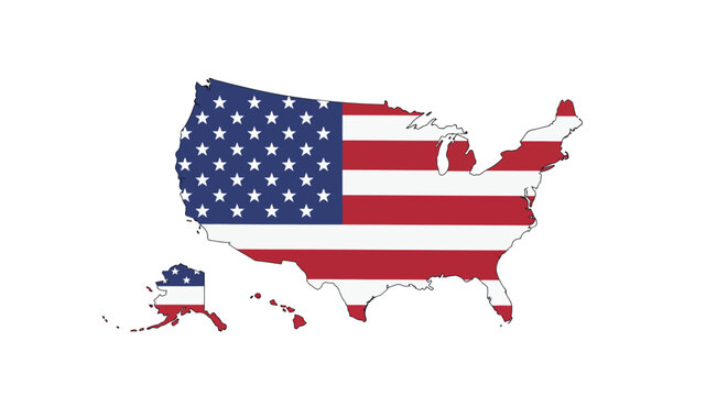 USA flag map outline Patriotic icon of the United States geography with national colors