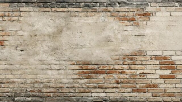 Old brick wall with weathered plaster and rustic texture background featuring vintage charm, faded mortar, uneven surface, and worn texture showing signs of age and decay in neutral tones